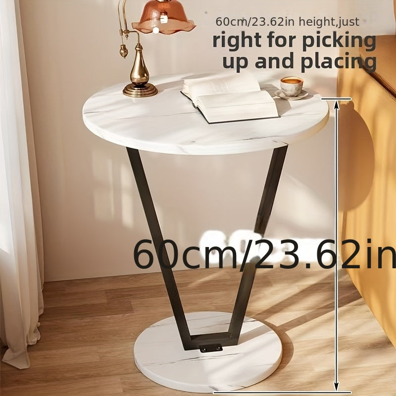 MFurn Contemporary End Accent Table – Marble Top with Metal Frame