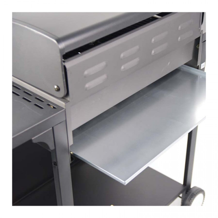 MHome Gas Grill 3 Burner With Cast Iron Grates, Thermometer And Side Shelves