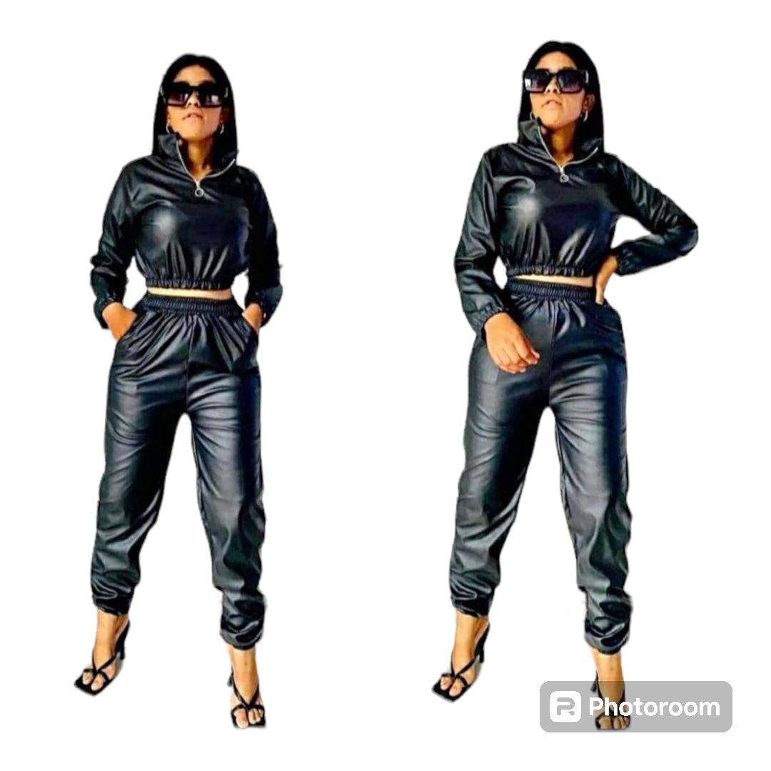 Ladies PU Leather 2pc Suit