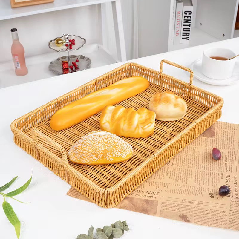 MHome  Kitchen Bread Serving Trays Unique Rectangular Woven Baskets for Fruit and Bread with Easy Carry Handle 3pc Set