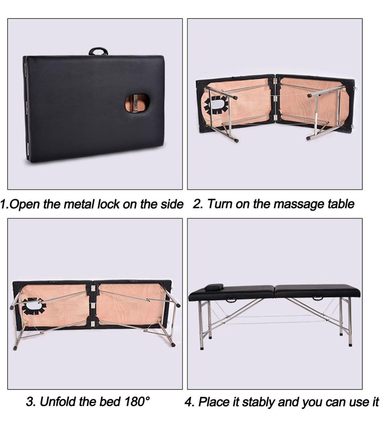 Massage Table Portable Massage Bed, 2 Folding Lightweight Salon Spa Tattoo Bed Height Adjustable with Carrying Bag & Stainless Steel Leg