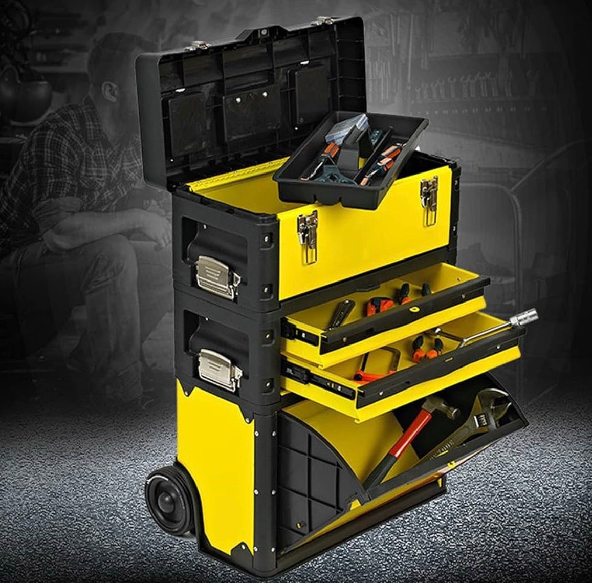 PRO-PARTZ 3-in-1 Stackable Tool Chest on Wheels