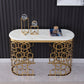 White Oval Narrow Entryway Table Marble Console Table With Double Pedestals