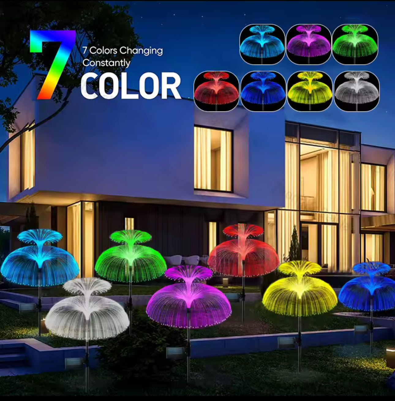 MHome Solar Garden Jellyfish Light 4-Pack – 7-Color Changing Outdoor Lights
