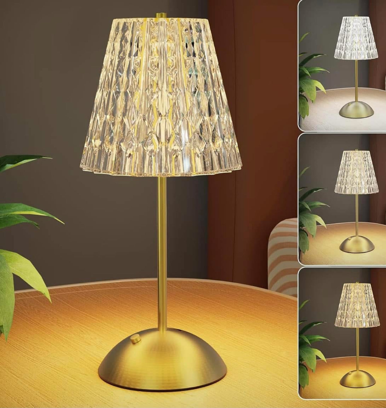 MTech Nordic Crystal Rechargeable Table Lamp LED Bar Lamp Touch Dimmable Golden Desk Lamp Living Room Bedroom-Various Options