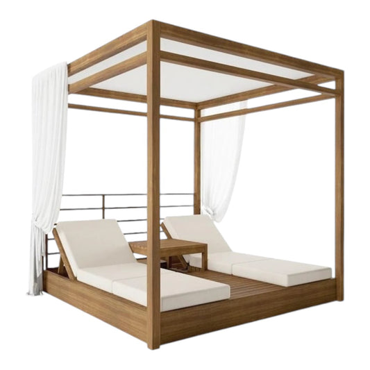 High End Twin Outdoor DayBed  Sun Lounger Set Teak with Canopy-Available On Order!