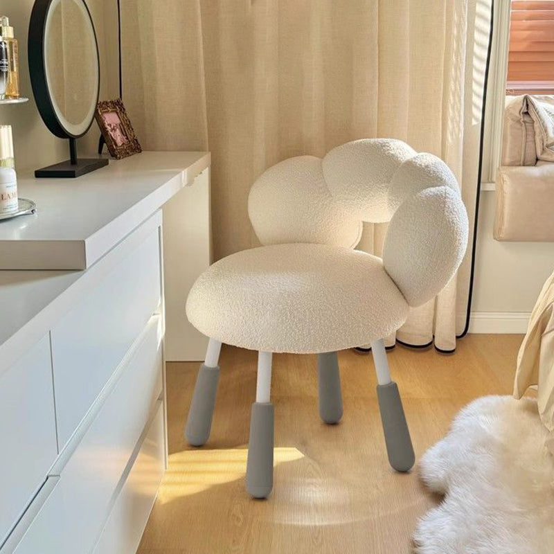 MFurn Modern Minimalist Petal-Shaped Lambswool PP Silicone Vanity Stool Backrest Armless For Bedroom