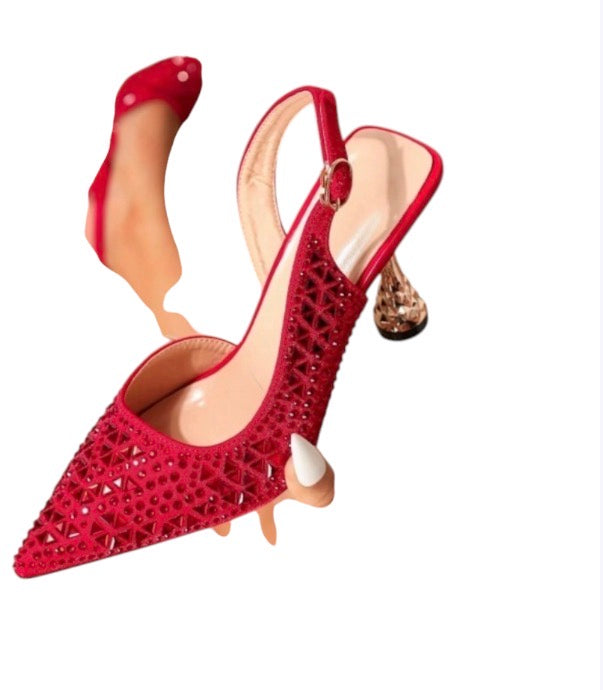Ladies Glamorous Pointed-Toe Slingback Pumps-Various Colours