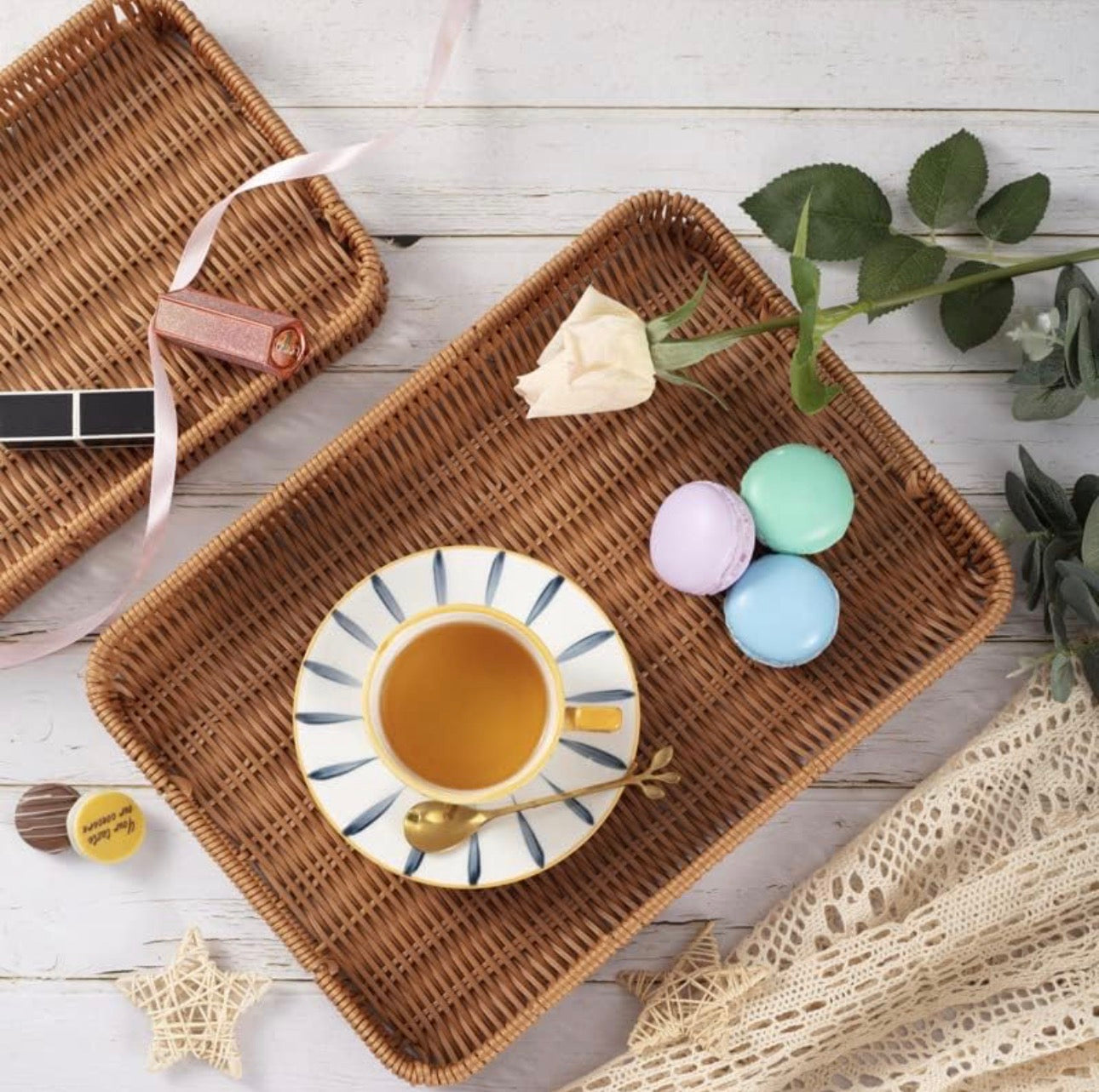 MHome Rattan Serving Tray 3pc Set