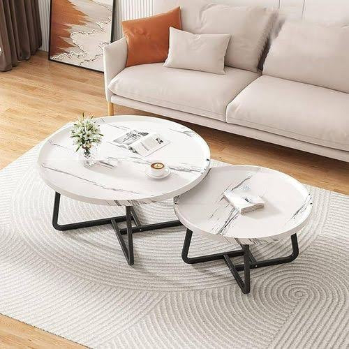 MFurn Nesting Coffee Table Set – 2-Piece Round Sofa Side & End Tables