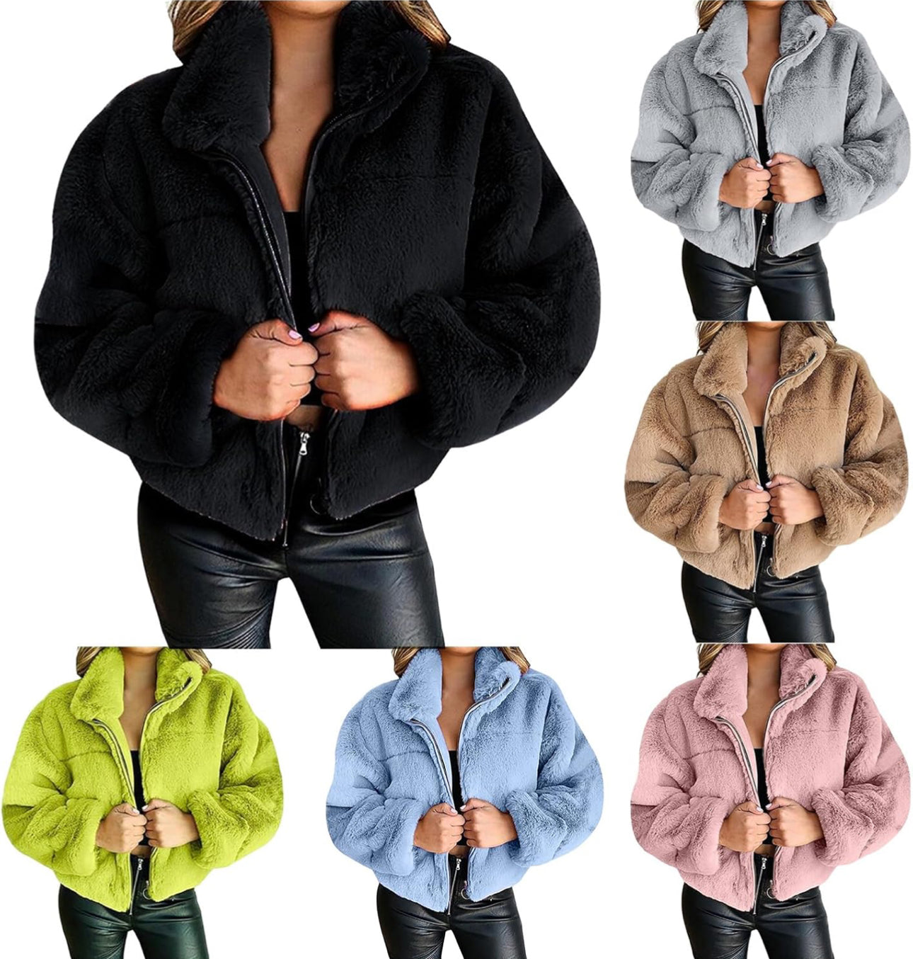 MWear
Womens Cropped Faux Fur Coat Oversized Stand Collor Open Front Cardigan Zip Up Shrug Winter Fluffy Coat