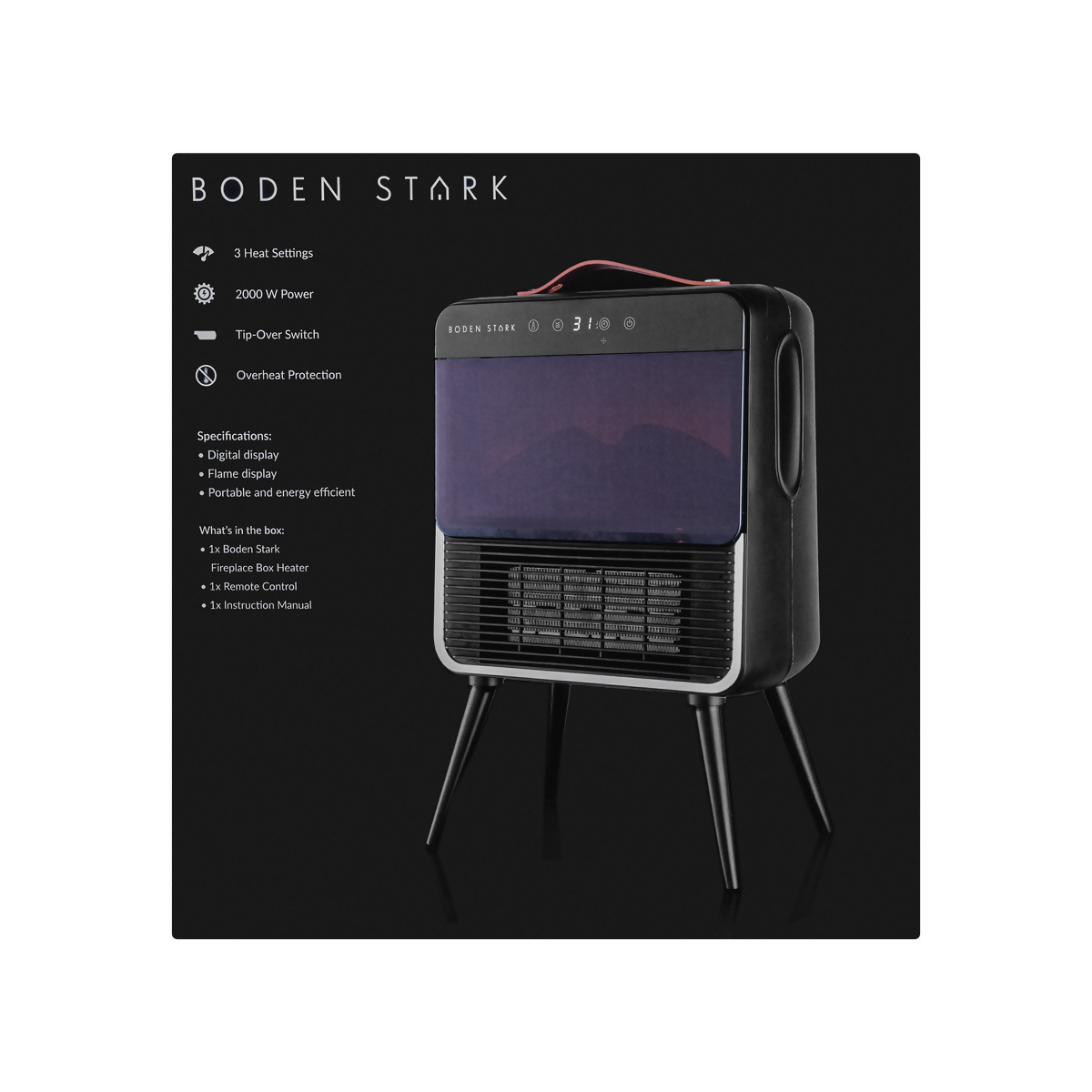 Boden Stark 2000W Fireplace Box Heater