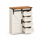 MHome Farmhouse Barn Door Storage Cabinet with 4 Drawers