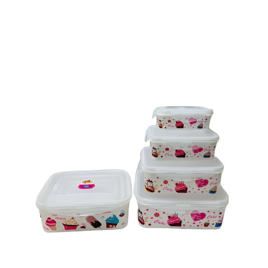 5Pc Plastic Airtight Microwave Safe Food Storage Container for Fridge with Lid