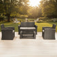 MFurn Amalfi 4 Piece Outdoor Rattan Sofa Set With Iron Frame And Glass Table Inc Cushions
