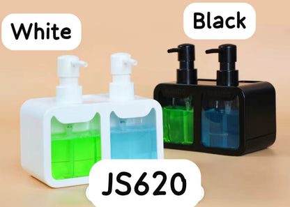 MHome Kitchen Soap Dispenser Set, with Hand and Dish Soap, Sponge Caddy and Brush Holder 4-in-1 Kitchen Dual Soap Dispenser Set for Kitchen Sink, Bathroom - Black or White