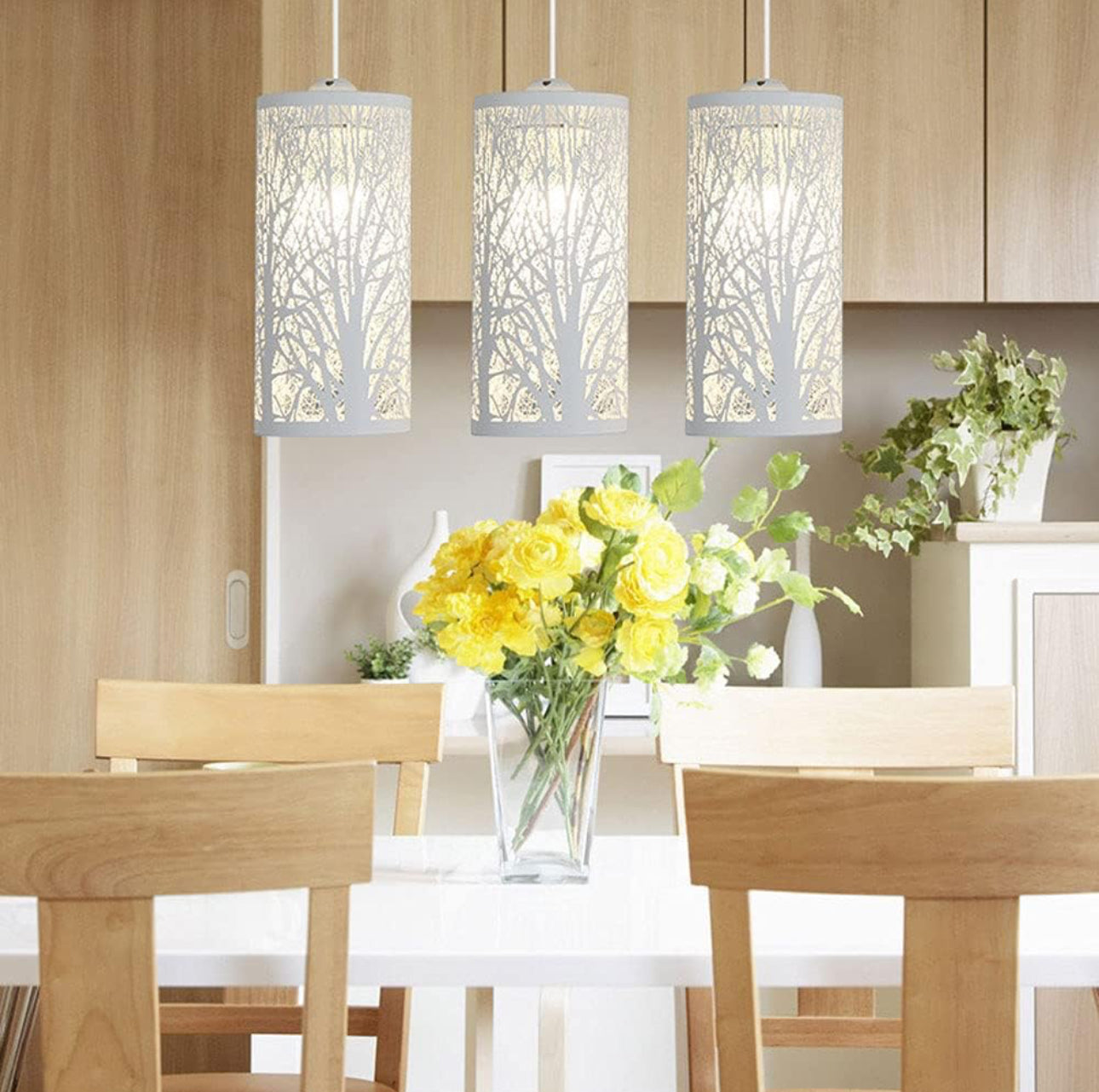 Bedroom Modern Minimalist Pendant Light, Nordic Long Cylindrical Shape Pendant Lighting Fixture for Kitchen Island Cafe Bar Restaurant Sink, White