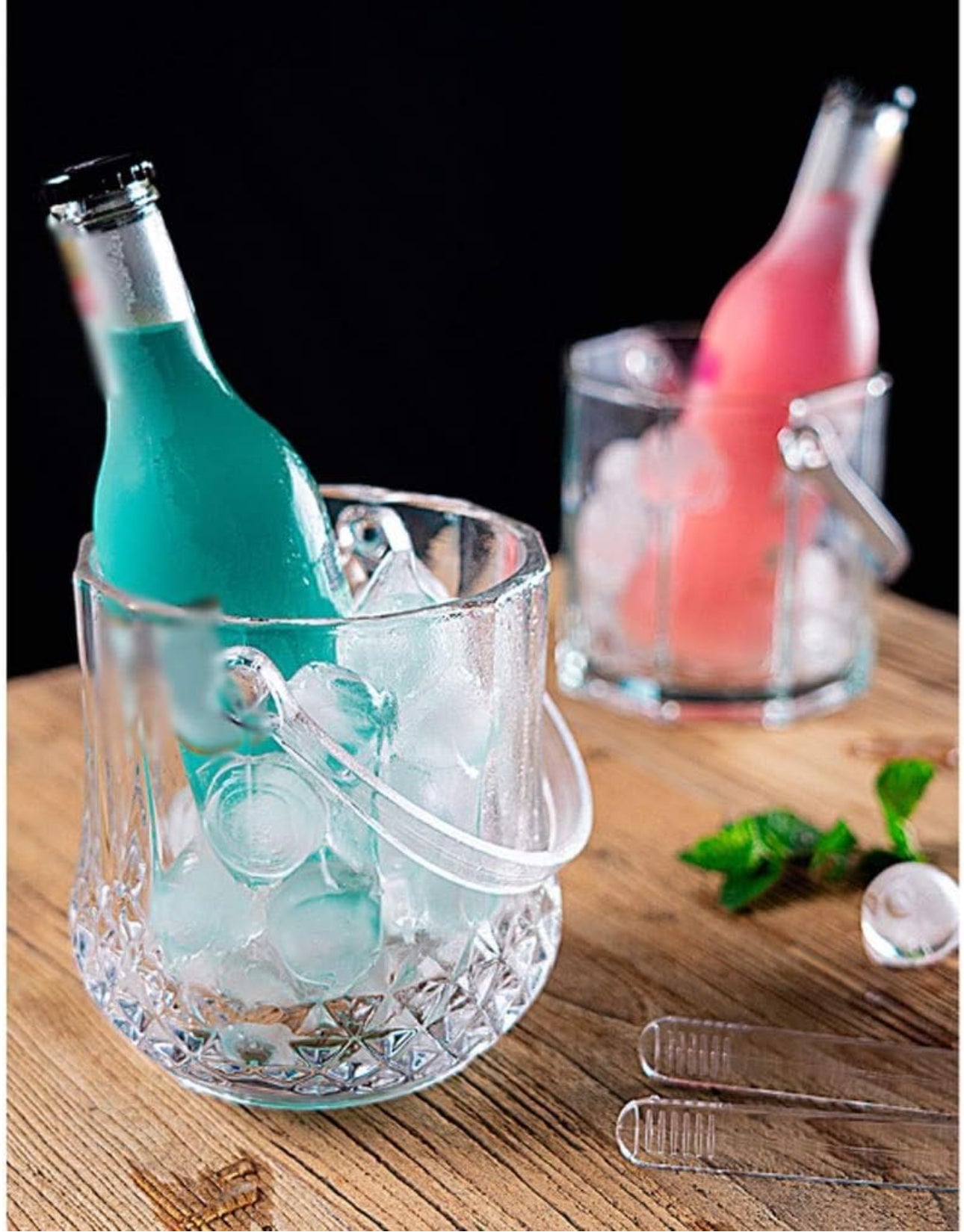 Ice Bucket Glass Wine Champagne Bucket with Handle/Tongs