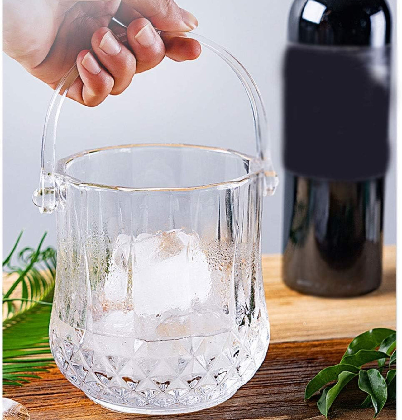 Ice Bucket Glass Wine Champagne Bucket with Handle/Tongs