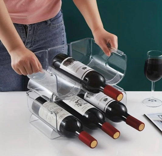 MHome Transparent Stackable Bottle & Wine Rack – 3 Bottle PET Organizer