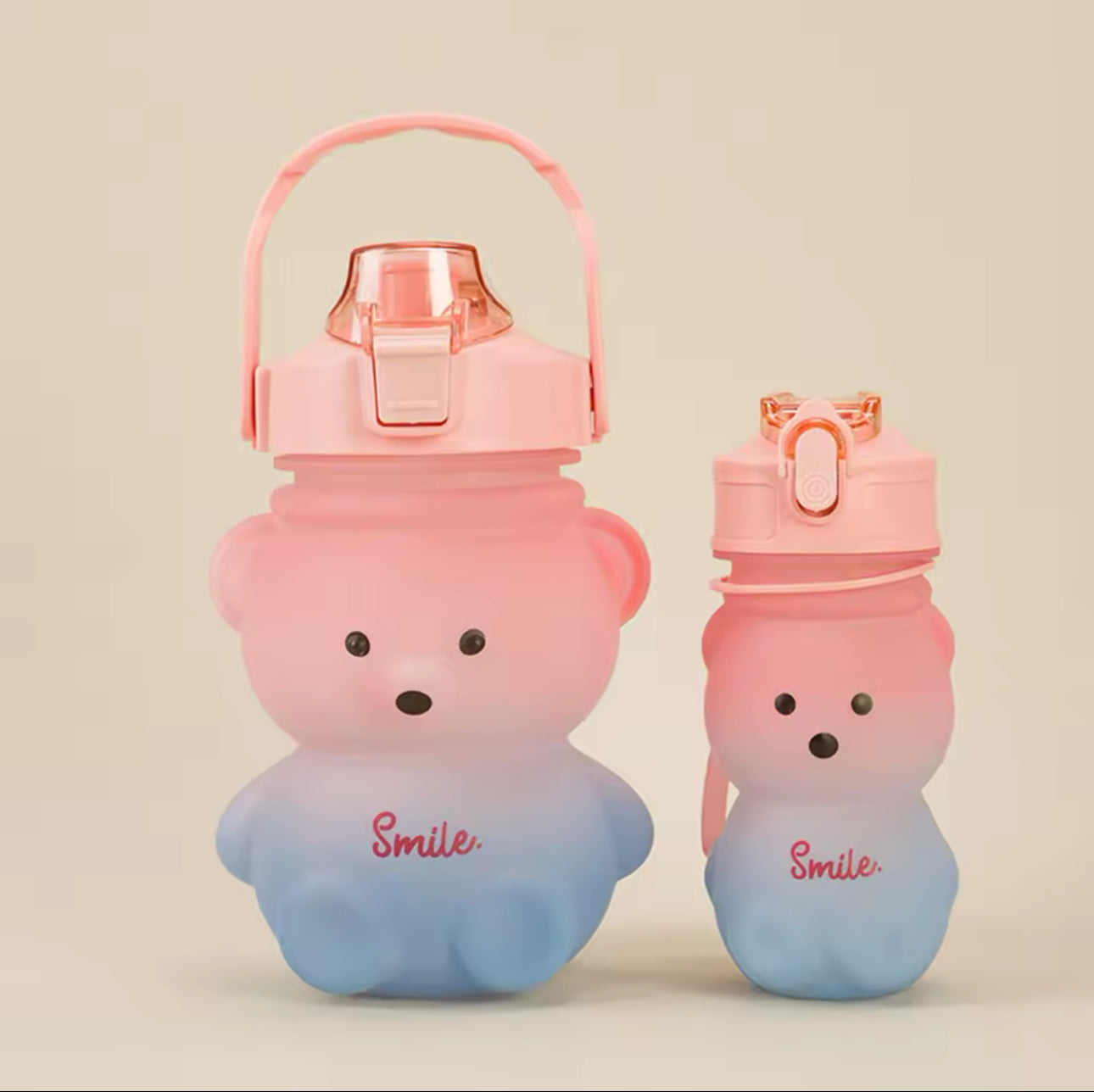 Bear Shaped Water Bottle with Built-In Straw and Carry Strap