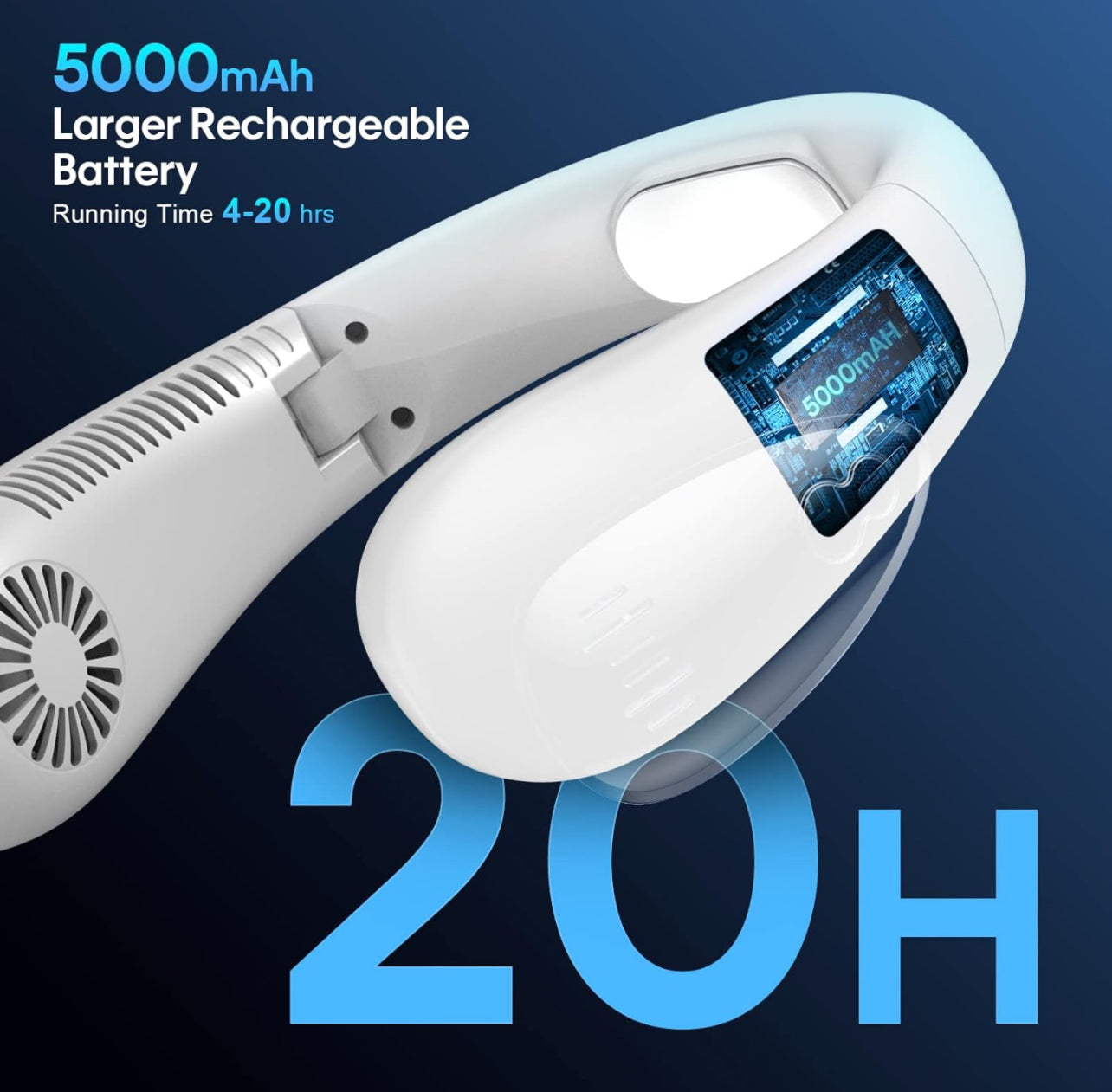 Portable Neck Fan, Hands Free Bladeless Fan, Foldable Wearable Small Personal Fan with 360° Cooling Wind, 3 Speeds Adjustment, Quiet, 4000mAh USB-Rechargeable Battery, No Hair Twisting