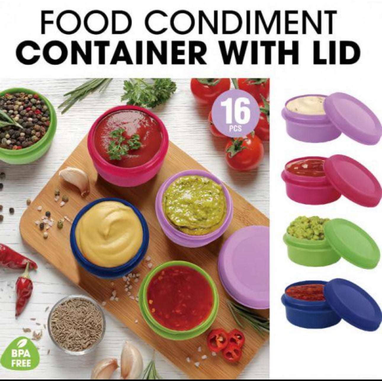 Set Of 8 Colorful Condiment Bowls with Lid