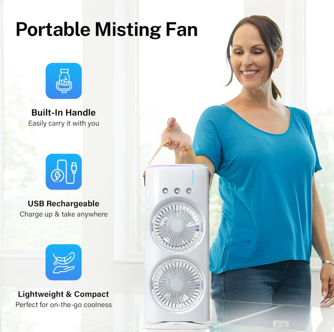Double-Ended Spray Fan USB Rechargeable 2000mAh