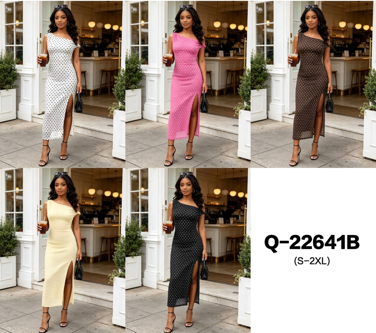Ladies Off Shoulder Midi Polka Dot Dresses-Various Colours