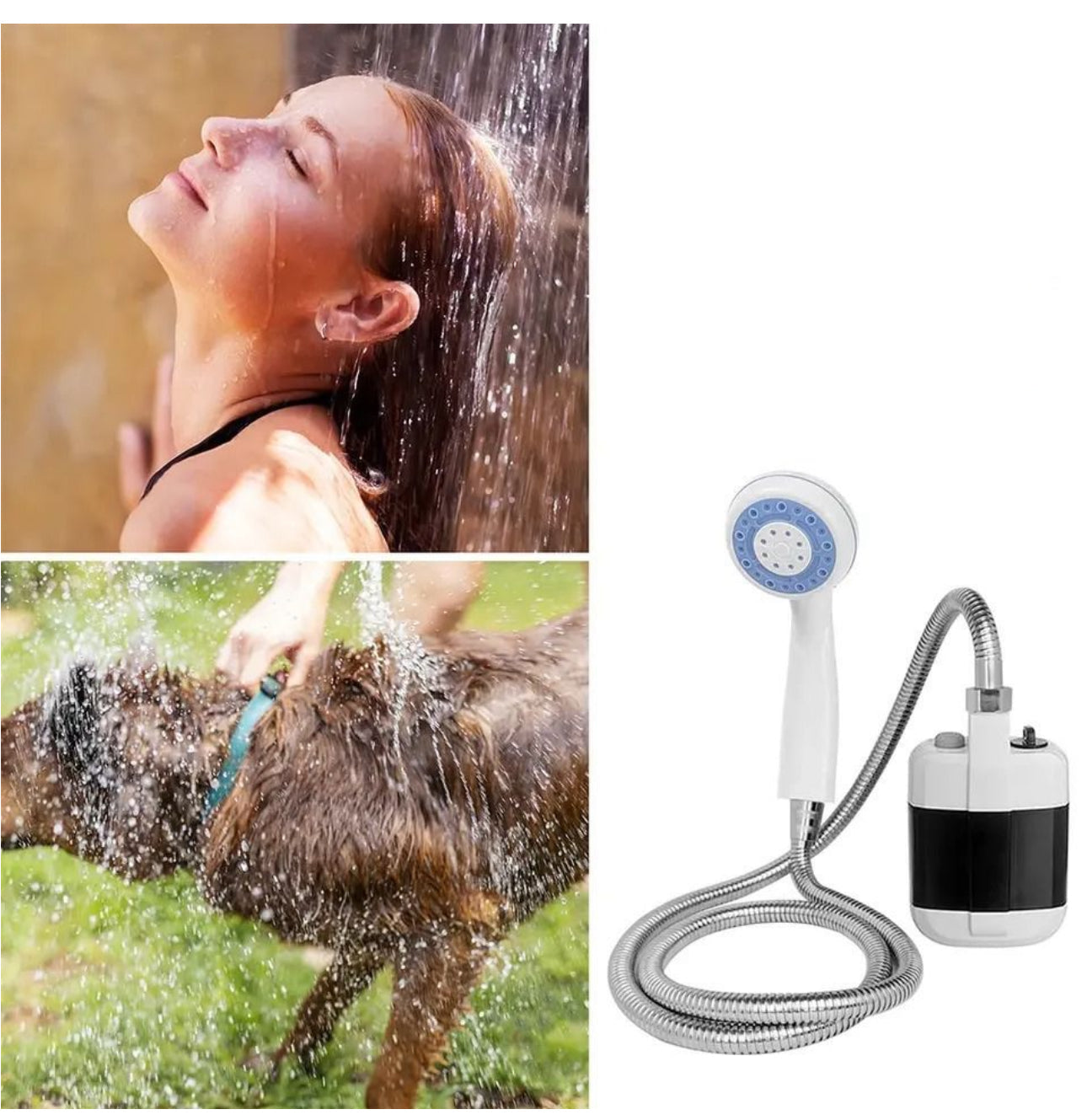 Portable Camp Shower, USB Rechargeable Outdoor Camping Shower Pump, Portable Outdoor Shower Head- Pumps Water from Bucket Into Steady, Gentle Shower Stream,for Camping, Traveling