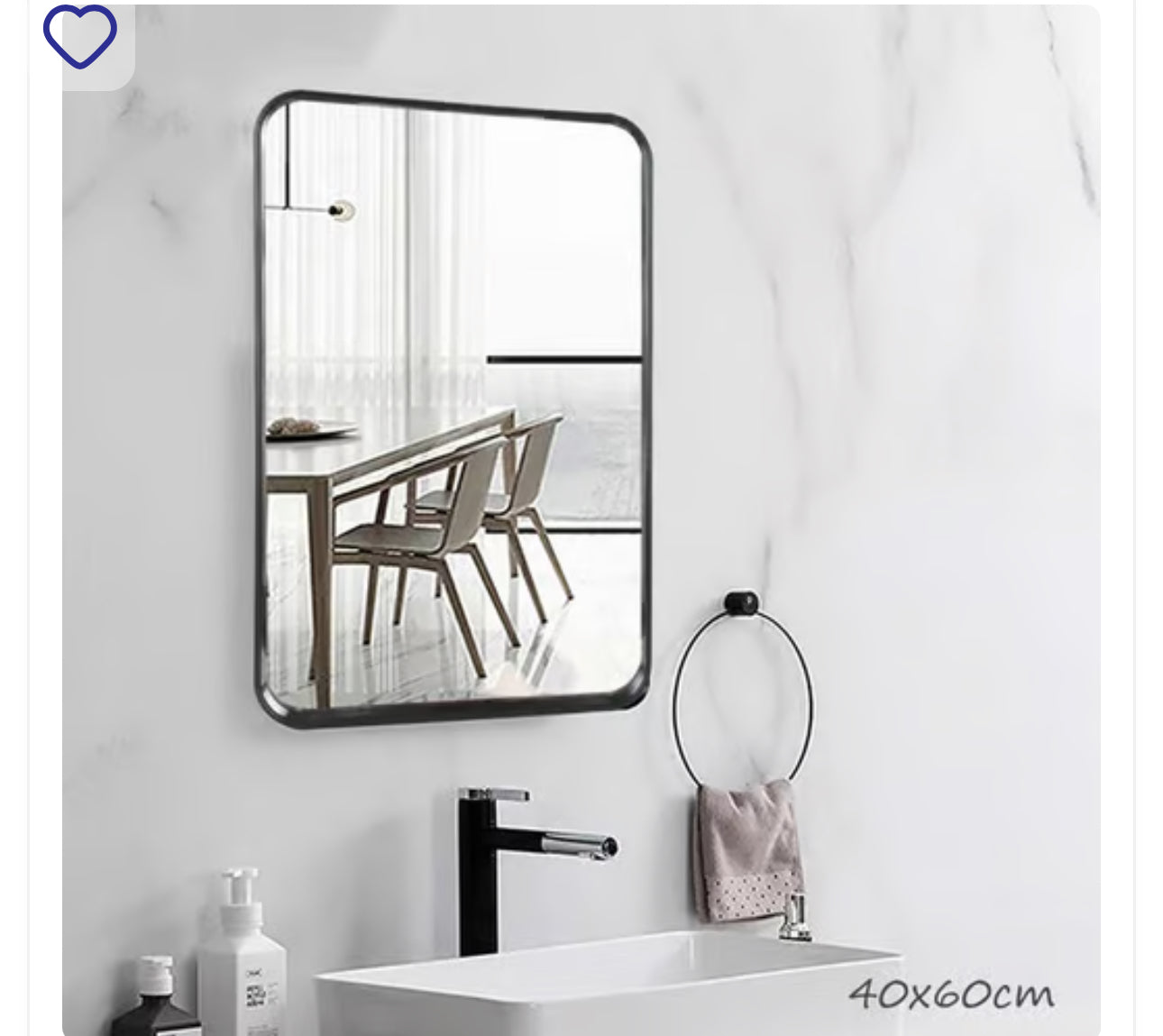 Mirrors Rectangular Black or Gold Frame Mirror 40x60cm