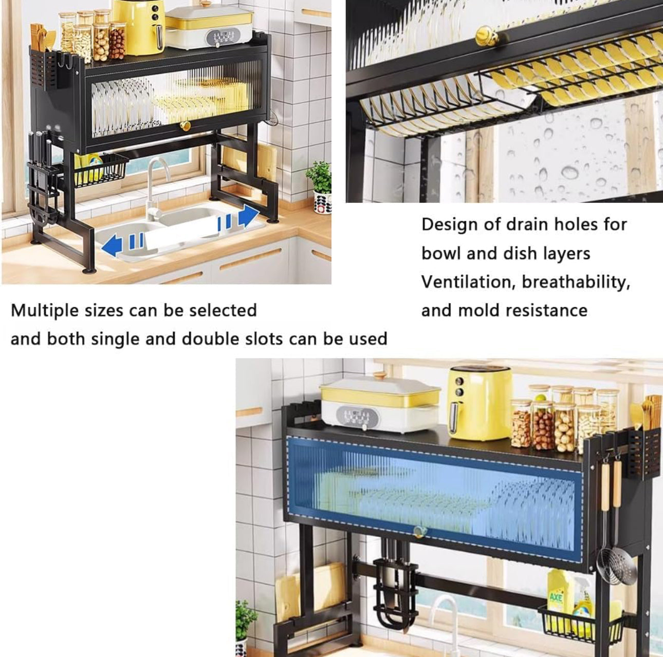 Over Sink Dish Drying Rack,3 Tier Kitchen Large Dish Drainer Stainless Steel Storage Counter, Organizer Multi-Functional Dish Rack Over Sink