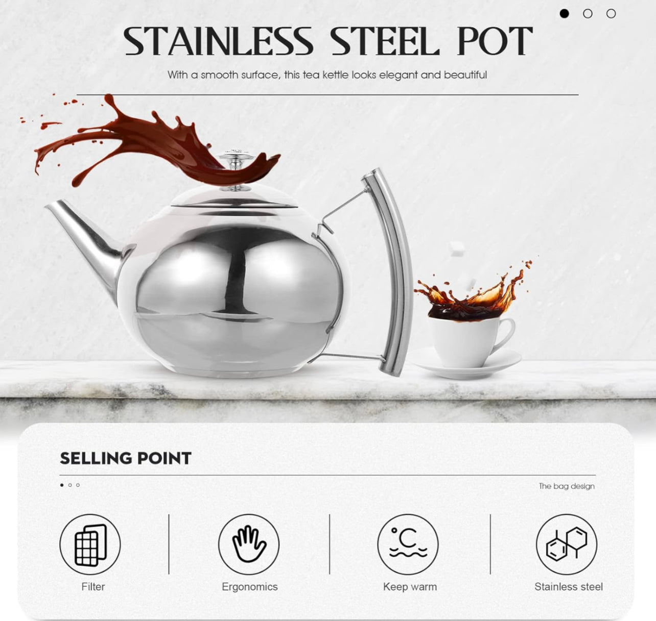 Stainless Steel Pearl Pot, 1.5 Liter Teapot, Coffee Pot, Coffee And Tea Filter, Infuser, Home Kitchen