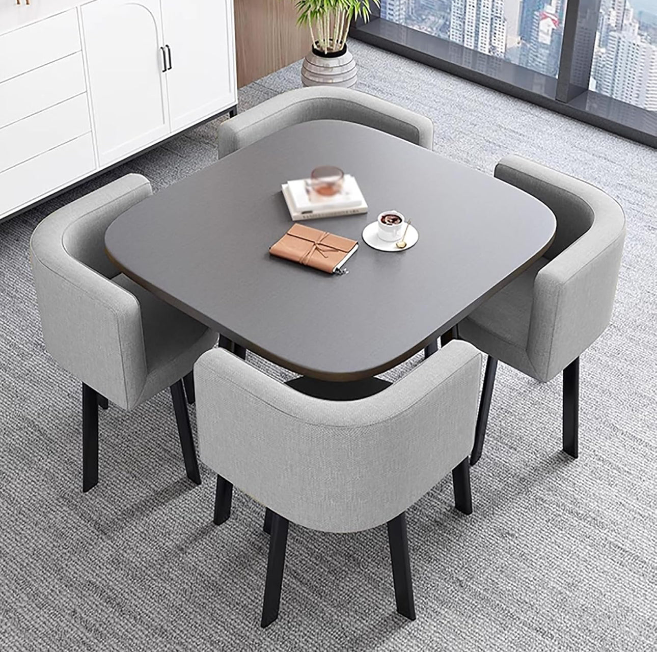Modern Marble Top (MDF) Dining Table and Chairs Set 5pc
