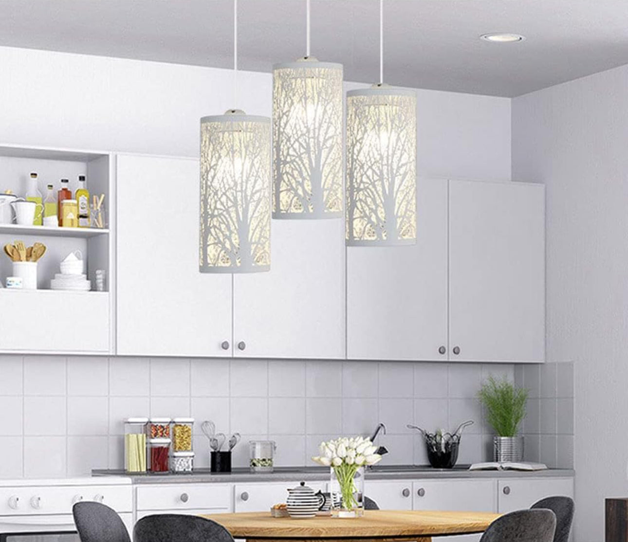 Bedroom Modern Minimalist Pendant Light, Nordic Long Cylindrical Shape Pendant Lighting Fixture for Kitchen Island Cafe Bar Restaurant Sink, White