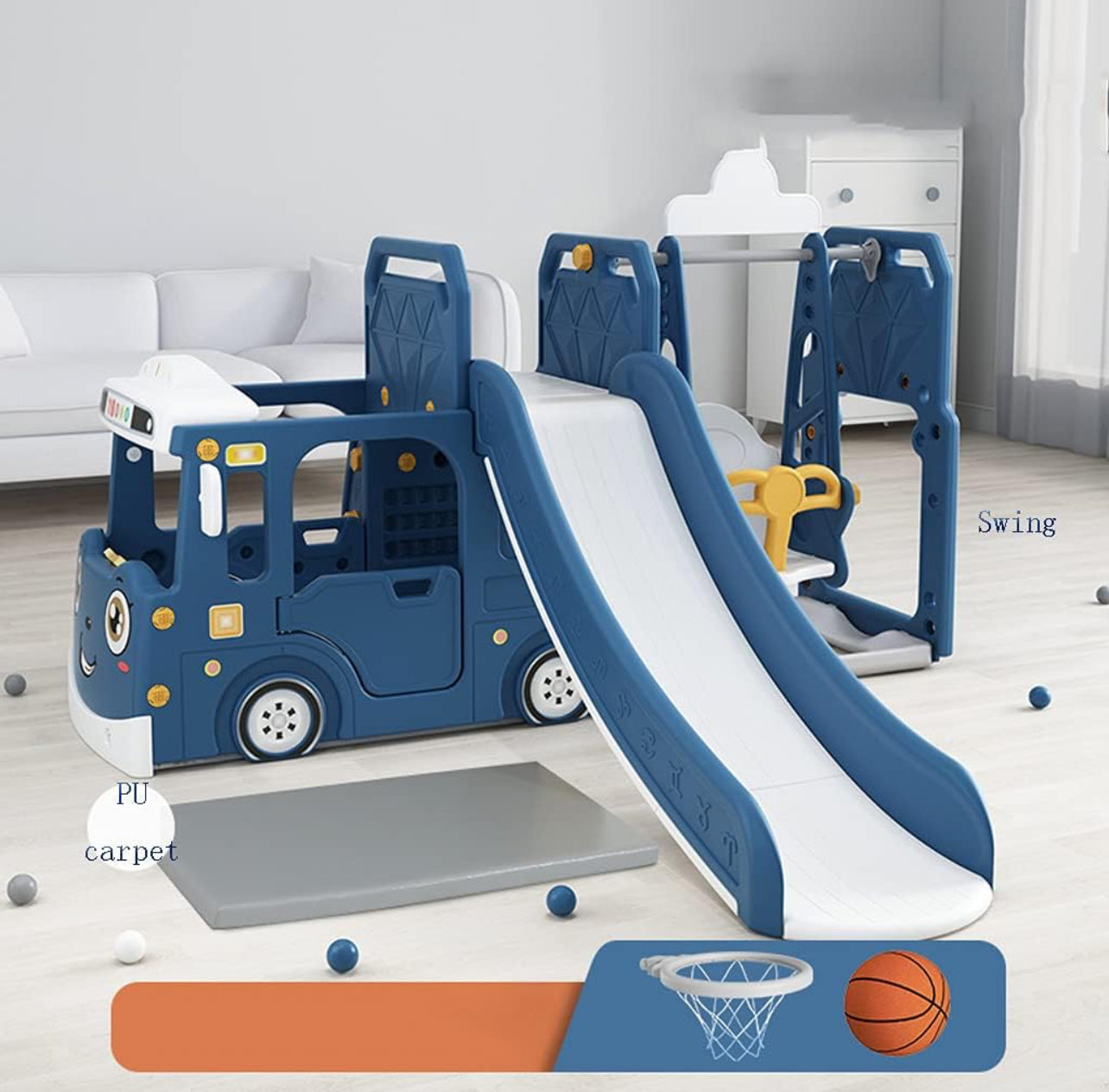 Children's Slide for 1-8 Years Old - Safe and Non-Slip Mini Bus - Fun Kindergarten Slide - Indoor, Garden - Toys for Toddlers