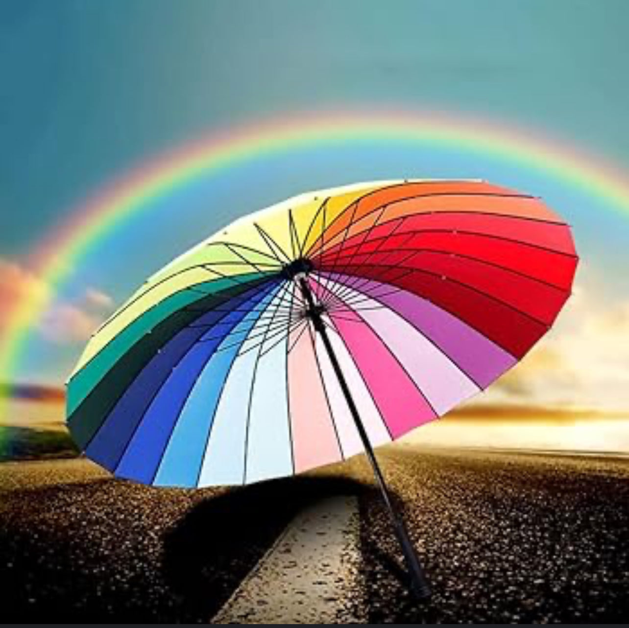 Straight Umbrella 24K Long-handle Rainbow Umbrella 2-3 People Car Large Windproof Straight Umbrella Anti-UV