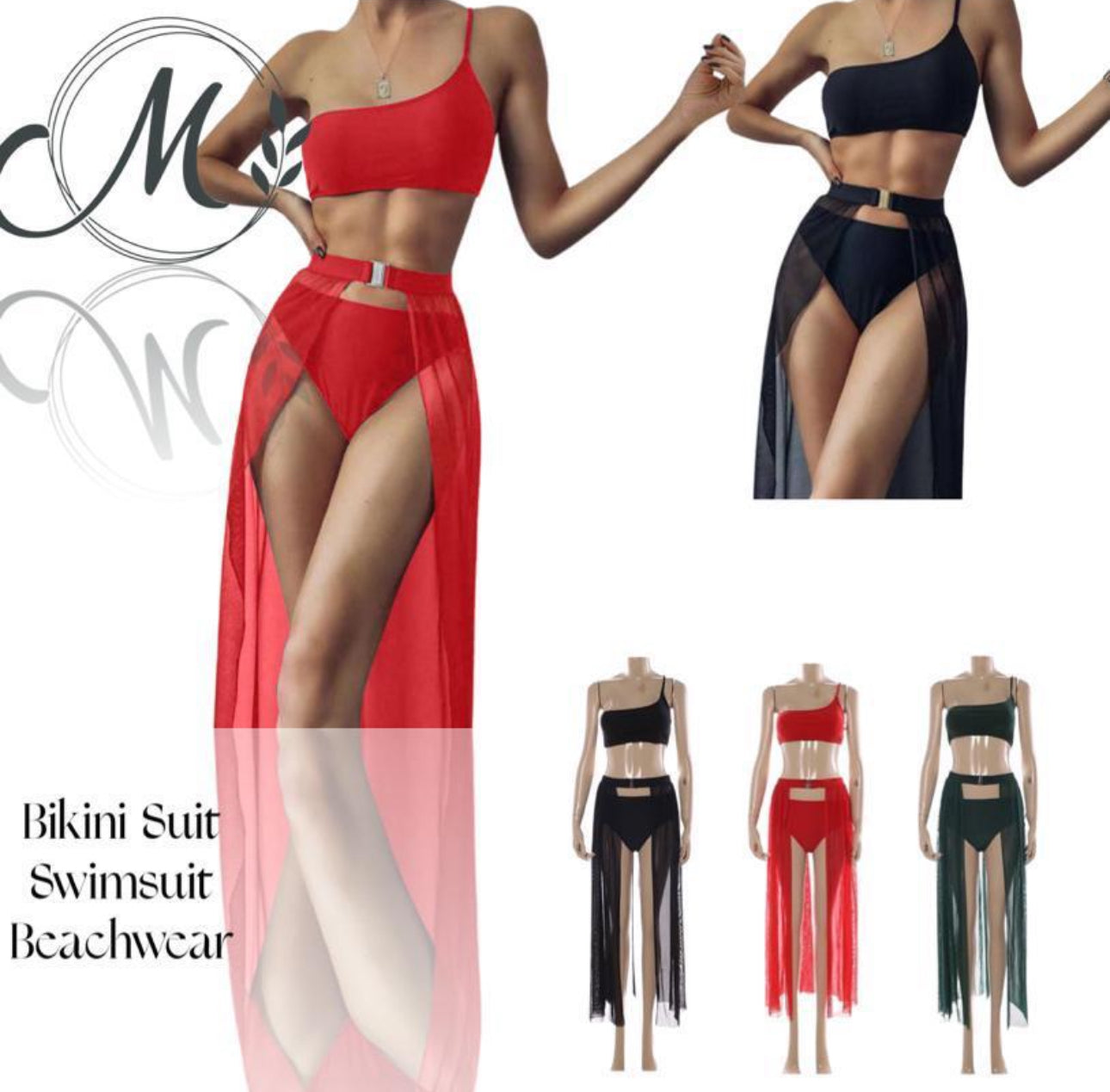 Women’s Sexy 3 Pieces Bikini Set Swimsuit and Beach Cover-Up-Various Colours