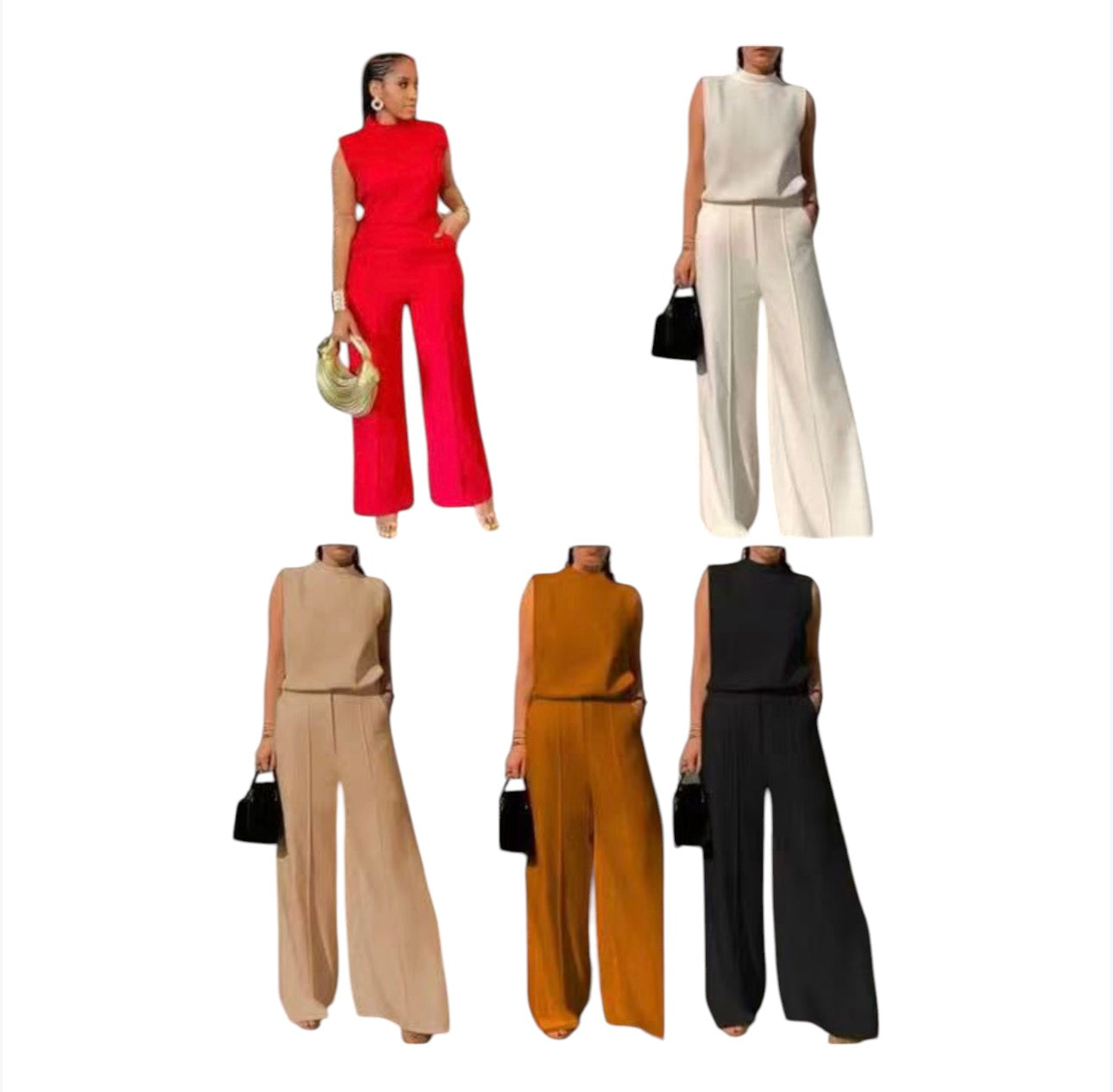 Ladies Elegant Matching Top/Wide Bottom Pants 2pc Set
