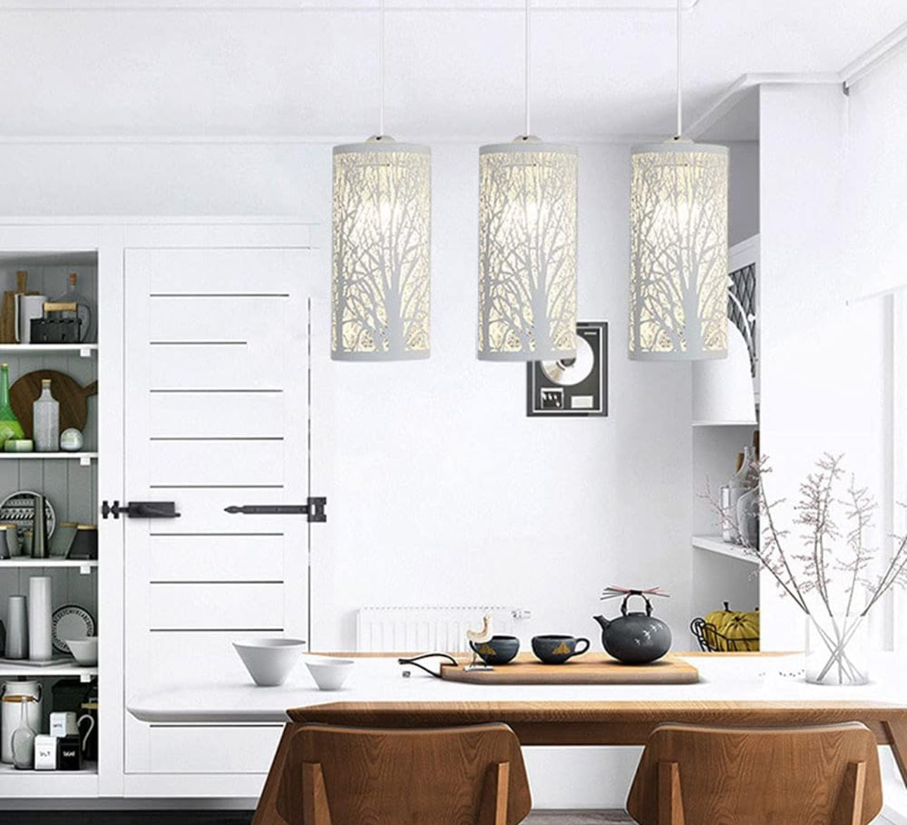 Bedroom Modern Minimalist Pendant Light, Nordic Long Cylindrical Shape Pendant Lighting Fixture for Kitchen Island Cafe Bar Restaurant Sink, White