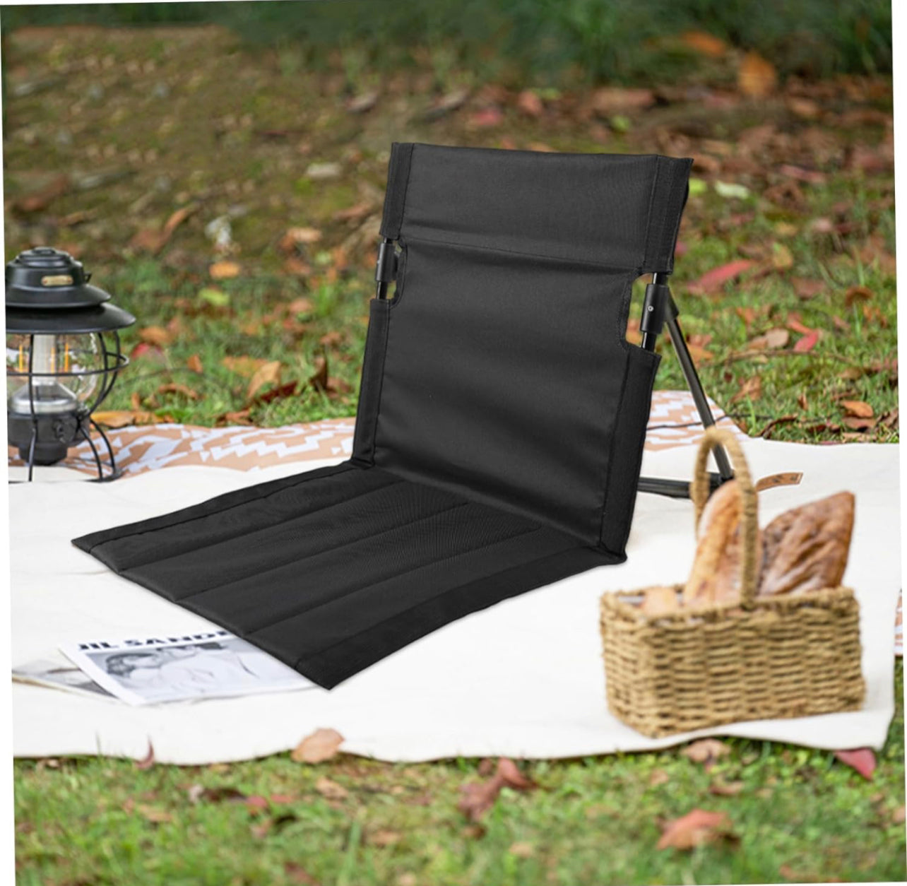 Beach Chair Beach Mat Recliner Lightweight Beach Mat with Backrest One-Step Assembly Foldable Beach Mat Chair with Carry Bag for Holidays Garden Camping Park Black