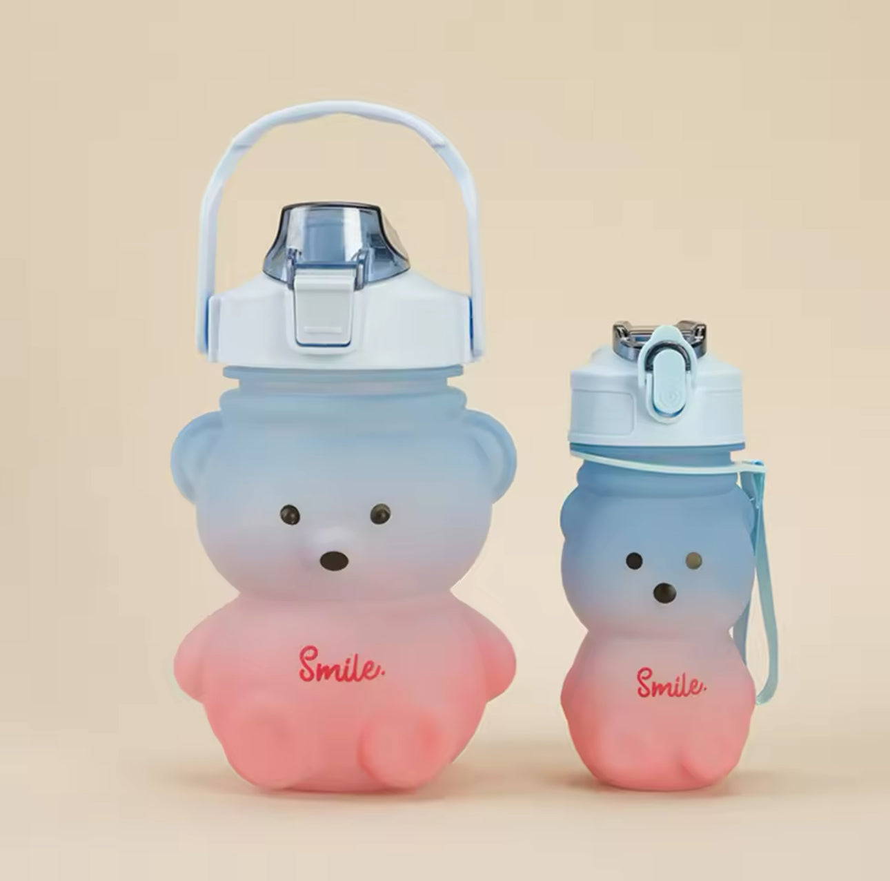Bear Shaped Water Bottle with Built-In Straw and Carry Strap