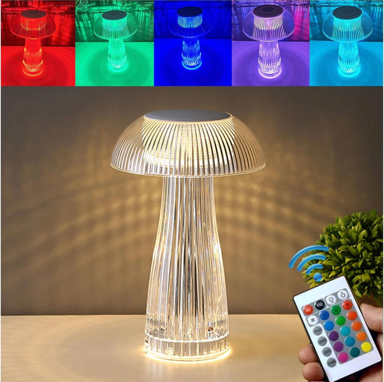 Crystal Lamp, 16 Colors Changing RGB Touch Lamp, Acrylic Mushroom Table Lamp with Remote Control & USB Charging, Mushroom Crystal Bedside Lamp for Nightstand, Living Room, Bedroom
