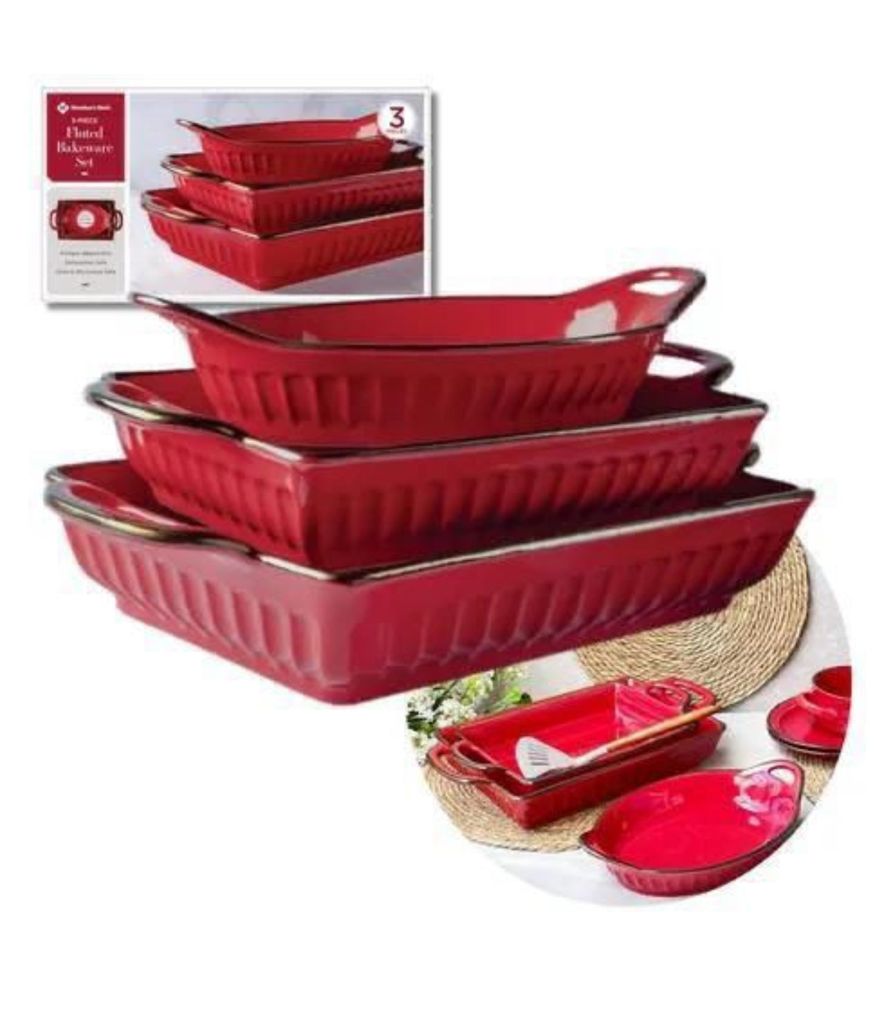 MHome Fluted Oven Proof Bakeware 3 Piece Set-Various Options