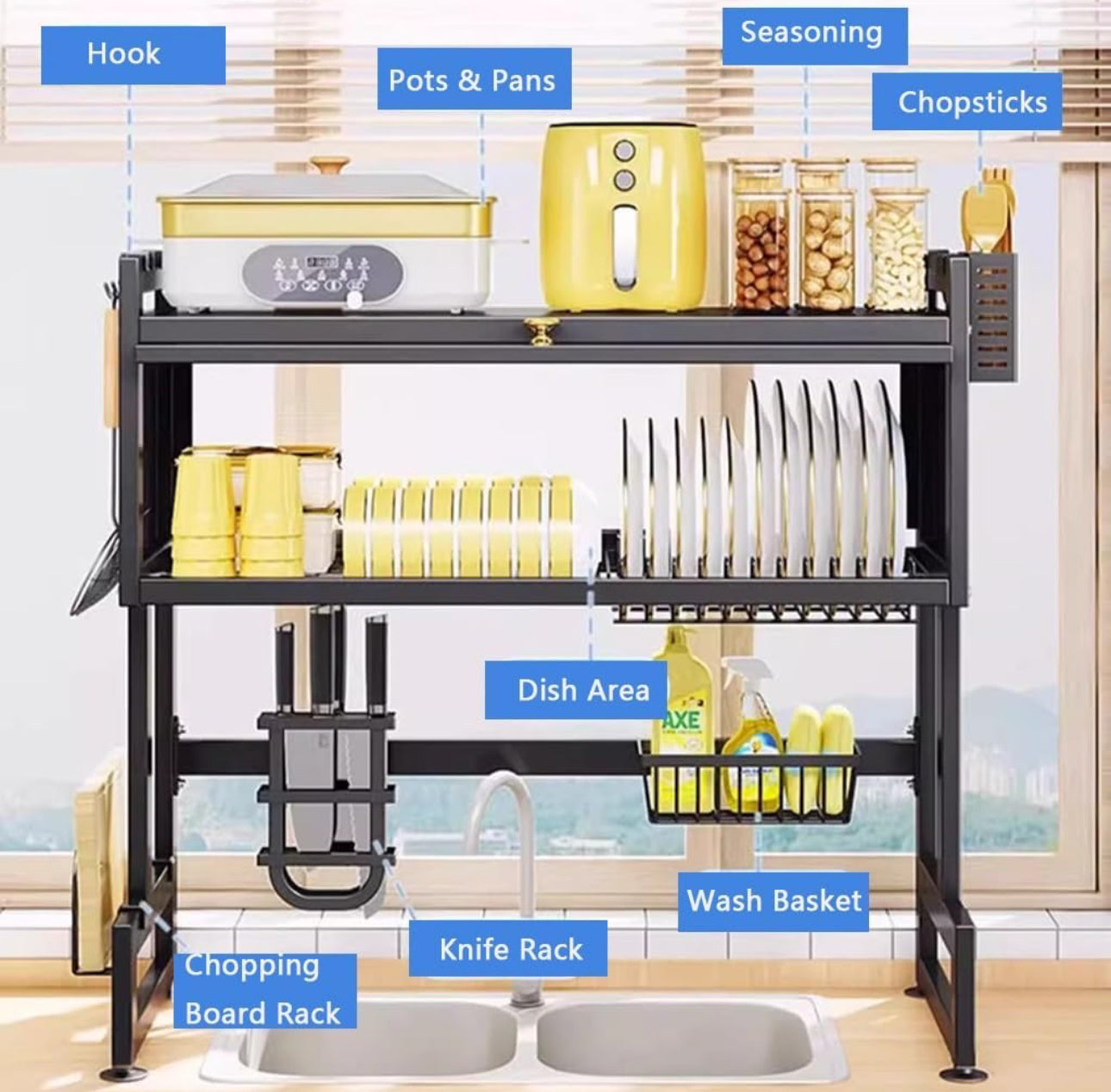 Over Sink Dish Drying Rack,3 Tier Kitchen Large Dish Drainer Stainless Steel Storage Counter, Organizer Multi-Functional Dish Rack Over Sink