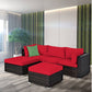 MFurn - Lexi 5pc Patio Furniture Set - Wicker Conversation Set With Removable Cushions & Side Table Ottoman, Rattan Outdoor Sectional Sofa For Garden, Backyard, Porch, Outdoor Furniture (Red)-PreOrder Sales Now Open