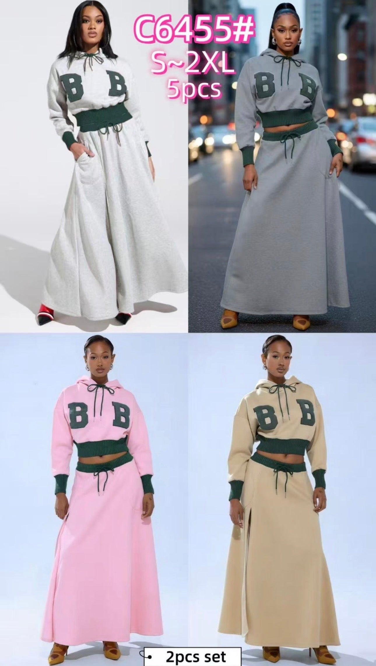 Ladies B-Varsity 2pc Hoodie & Maxi Skirts-Various Colours