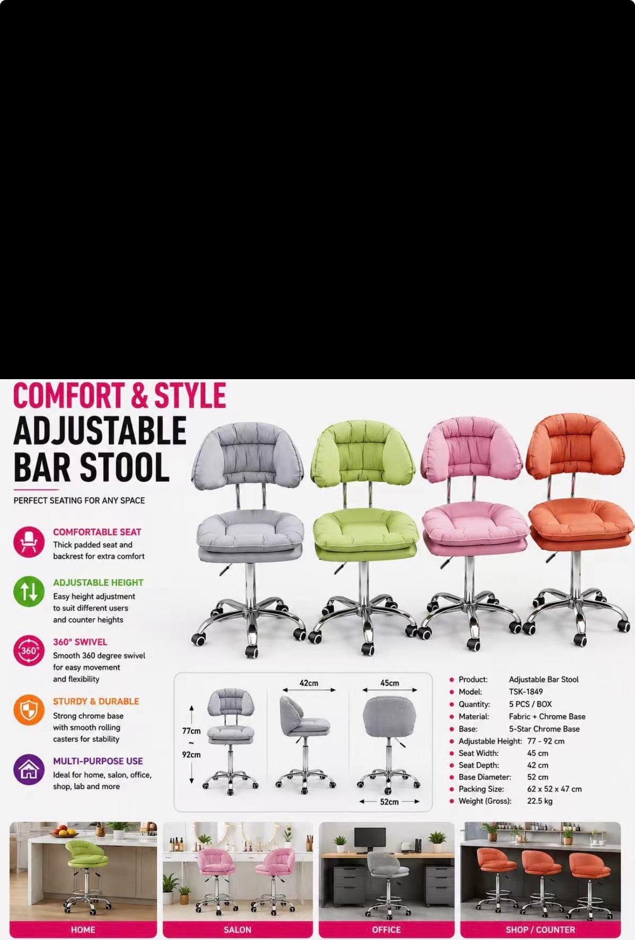 MFurn Adjustable Bar Stools-Various Colours