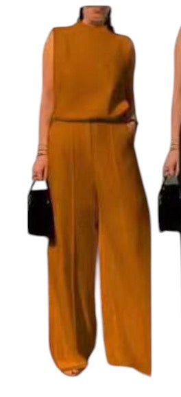 Ladies Elegant Matching Top/Wide Bottom Pants 2pc Set