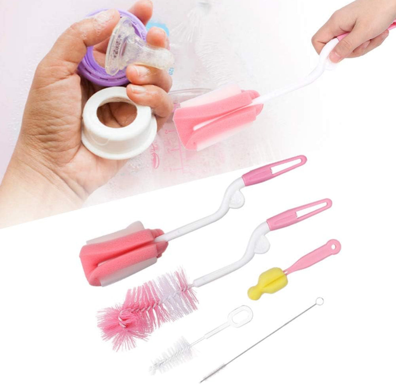 Bottle Brush, Practical 5 Pcs Feeding Bottle Cleaning Brush, Soft for Washing Cleaning Baby Bottle Feeding Bottle